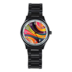 Abstract Colorful Background Wavy Stainless Steel Round Watch by Nexatart