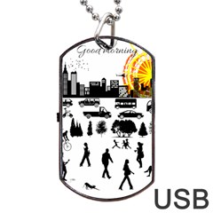 Good Morning, City Dog Tag Usb Flash (one Side) by FunnyCow