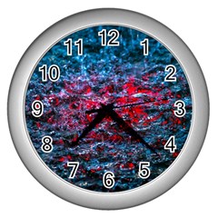 Water Color Red Wall Clocks (silver)  by FunnyCow