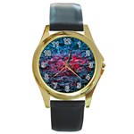 Water Color Red Round Gold Metal Watch Front