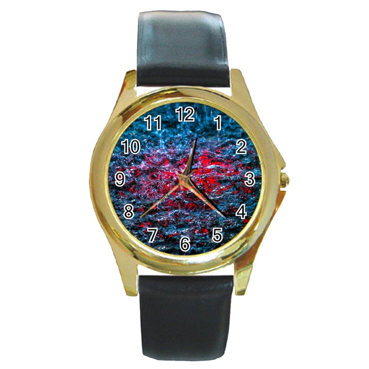 Water Color Red Round Gold Metal Watch