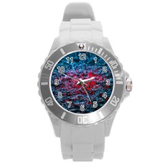 Water Color Red Round Plastic Sport Watch (l) by FunnyCow