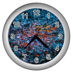 Water Color Orange Wall Clocks (silver)  by FunnyCow