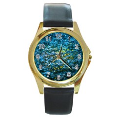 Water Color Yellow Round Gold Metal Watch by FunnyCow