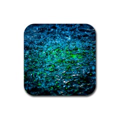 Water Color Green Rubber Square Coaster (4 Pack)  by FunnyCow