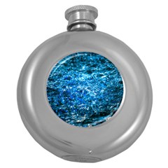 Water Color Blue Round Hip Flask (5 Oz) by FunnyCow