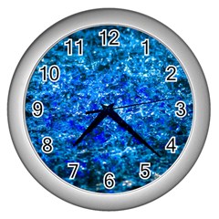 Water Color Navy Blue Wall Clocks (silver)  by FunnyCow