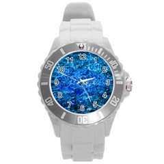 Water Color Navy Blue Round Plastic Sport Watch (L)