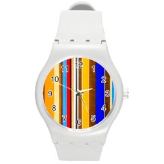 Colorful Stripes Round Plastic Sport Watch (m) by FunnyCow