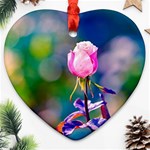 Pink Rose Flower Heart Ornament (Two Sides) Front