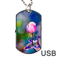 Pink Rose Flower Dog Tag Usb Flash (one Side) by FunnyCow