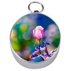 Pink Rose Flower Silver Compasses by FunnyCow