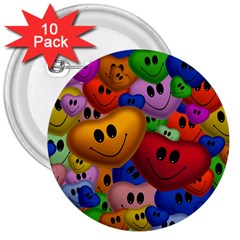 Heart Love Smile Smilie 3  Buttons (10 Pack)  by Nexatart