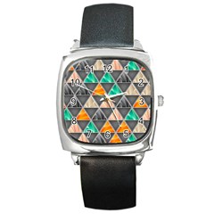 Abstract Geometric Triangle Shape Square Metal Watch by Nexatart