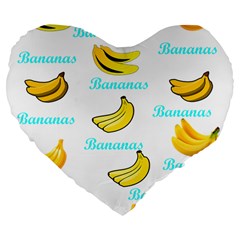 Bananas Large 19  Premium Flano Heart Shape Cushions