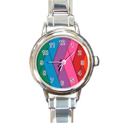 Abstract Background Colorful Strips Round Italian Charm Watch by Nexatart