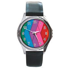 Abstract Background Colorful Strips Round Metal Watch by Nexatart