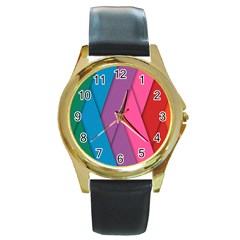 Abstract Background Colorful Strips Round Gold Metal Watch by Nexatart