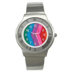 Abstract Background Colorful Strips Stainless Steel Watch by Nexatart