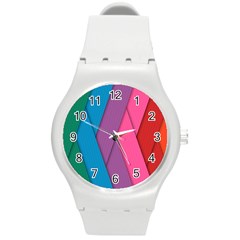 Abstract Background Colorful Strips Round Plastic Sport Watch (m) by Nexatart