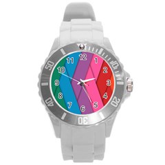 Abstract Background Colorful Strips Round Plastic Sport Watch (l) by Nexatart