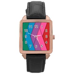 Abstract Background Colorful Strips Rose Gold Leather Watch  by Nexatart