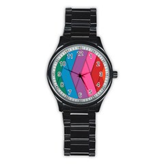 Abstract Background Colorful Strips Stainless Steel Round Watch by Nexatart