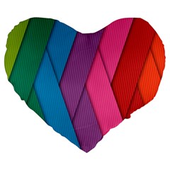 Abstract Background Colorful Strips Large 19  Premium Flano Heart Shape Cushions by Nexatart