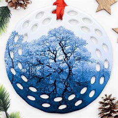 Nature Inspiration Trees Blue Round Filigree Ornament (Two Sides)