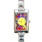 Embroidery Dab Color Spray Rectangle Italian Charm Watch Front