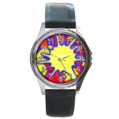 Embroidery Dab Color Spray Round Metal Watch