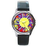 Embroidery Dab Color Spray Round Metal Watch Front