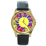 Embroidery Dab Color Spray Round Gold Metal Watch Front