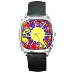 Embroidery Dab Color Spray Square Metal Watch