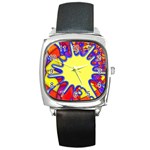 Embroidery Dab Color Spray Square Metal Watch Front