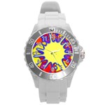 Embroidery Dab Color Spray Round Plastic Sport Watch (L) Front