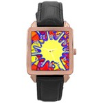 Embroidery Dab Color Spray Rose Gold Leather Watch  Front