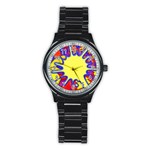 Embroidery Dab Color Spray Stainless Steel Round Watch Front