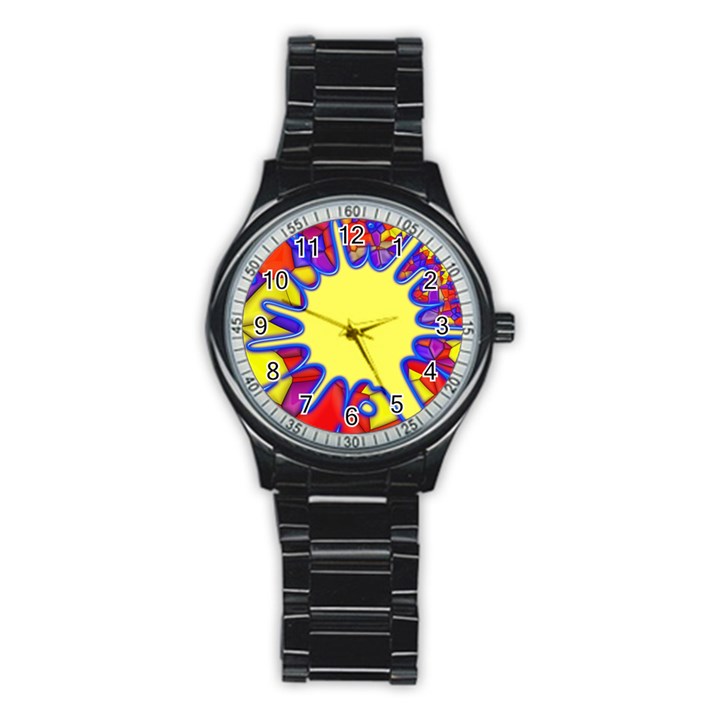 Embroidery Dab Color Spray Stainless Steel Round Watch