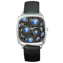 Background Abstract Glossy Blue Square Metal Watch by Nexatart