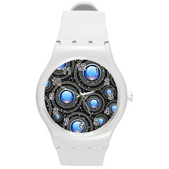 Background Abstract Glossy Blue Round Plastic Sport Watch (m) by Nexatart