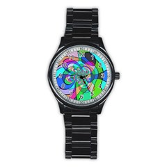 Retro Wave Background Pattern Stainless Steel Round Watch by Nexatart