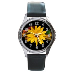 Sun Flower Blossom Bloom Particles Round Metal Watch by Nexatart