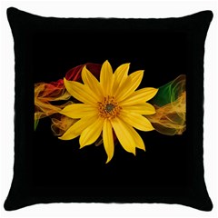 Sun Flower Blossom Bloom Particles Throw Pillow Case (black) by Nexatart