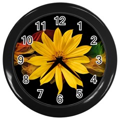 Sun Flower Blossom Bloom Particles Wall Clocks (black) by Nexatart