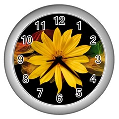 Sun Flower Blossom Bloom Particles Wall Clocks (silver) 