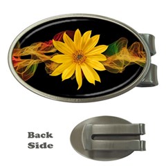 Sun Flower Blossom Bloom Particles Money Clips (oval)  by Nexatart