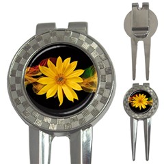 Sun Flower Blossom Bloom Particles 3-in-1 Golf Divots by Nexatart