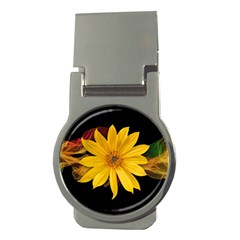 Sun Flower Blossom Bloom Particles Money Clips (round)  by Nexatart