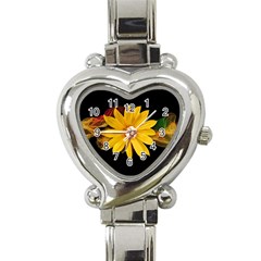 Sun Flower Blossom Bloom Particles Heart Italian Charm Watch by Nexatart